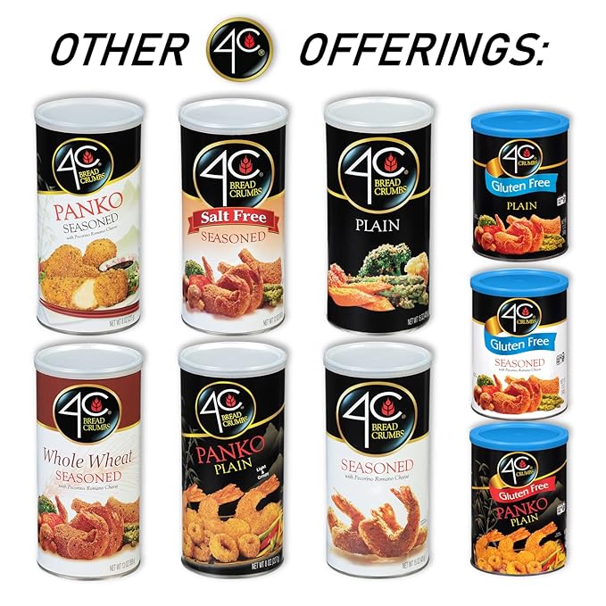 4C Premium Bread Crumbs, Whole Wheat Seasoned with Pecorino Romano Cheese 6 Pack, Flavorful Crispy