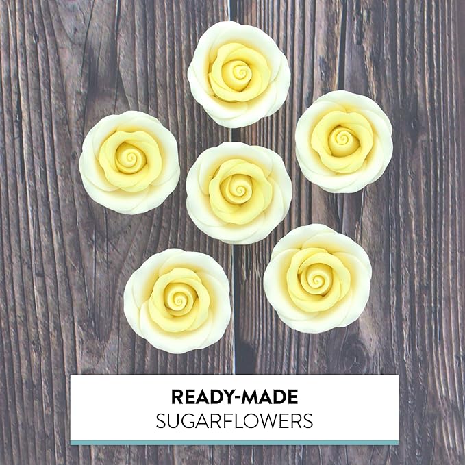 Global Sugar Art Premium Edible Roses, Yellow, Unwired, Medium 1.5 inches, 12 Count by Chef Alan