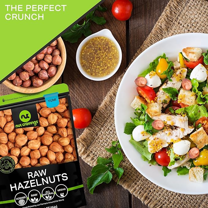 NUT CRAVINGS - Raw Hazelnuts Filberts with Skin - Unsalted, Shelled, (32oz - 2 LB) Bulk Nuts Packed