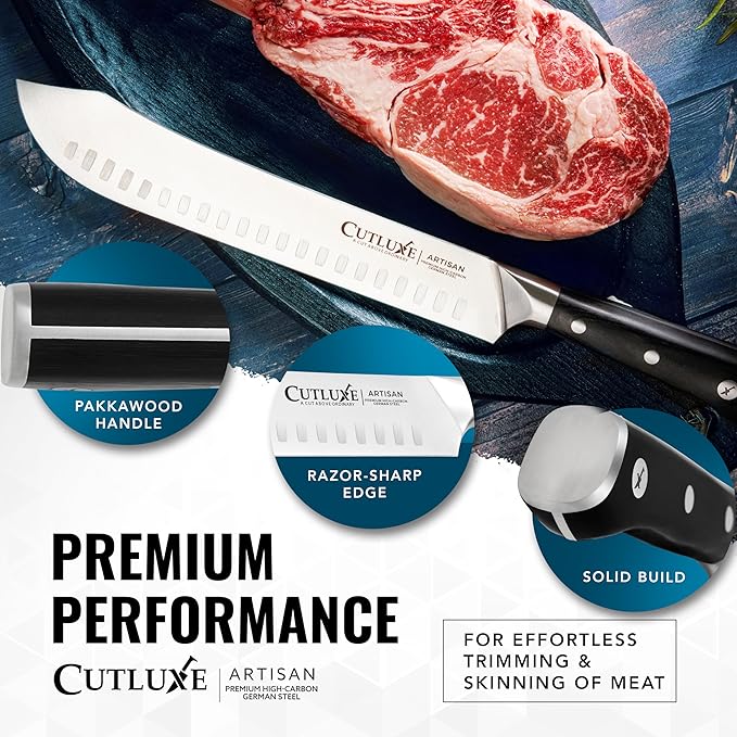 Cutluxe Butcher Knife – 10″ Bullnose Carving Knife, Forged High Carbon German Steel – Full Tang &