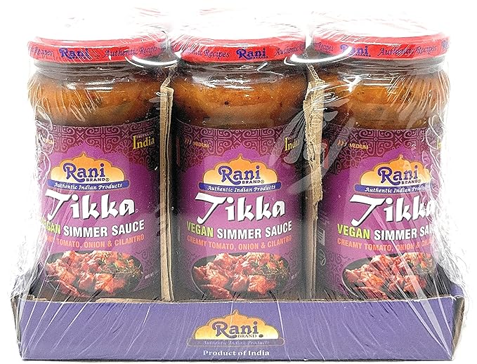 Rani Tikka Curry Vegan Simmer Sauce (Creamy Tomato, Onion & Cilantro) 14oz (400g) Glass Jar, Pack