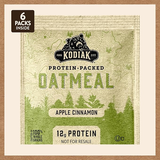 Kodiak Cakes Instant Oatmeal Packets, Apple Cinnamon, High Protein, 100% Whole Grains, 6 boxes with
