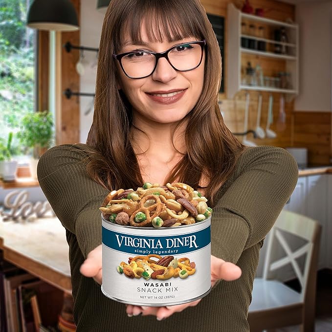 Virginia Diner - Wasabi Snack Mix 14oz Resealable Can of the Perfect Bar Mix for Snacking Sharing
