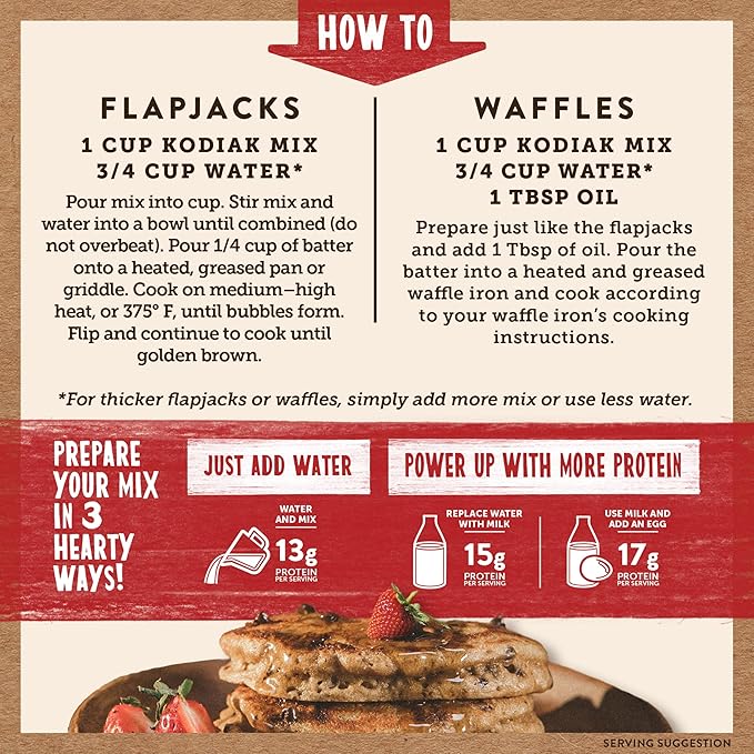 Kodiak Cakes Power Cakes, Pancake & Waffle Mix, Chocolate Chip, High Protein,100% Whole Grains