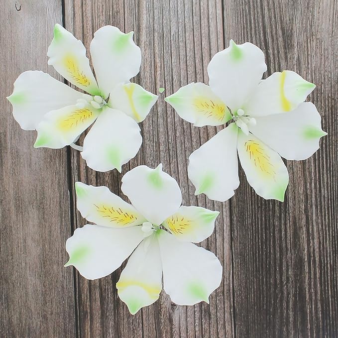 Global Sugar Art Alstroemeria Sugar Cake Flowers White with Green, 3 Count by Chef Alan Tetreault