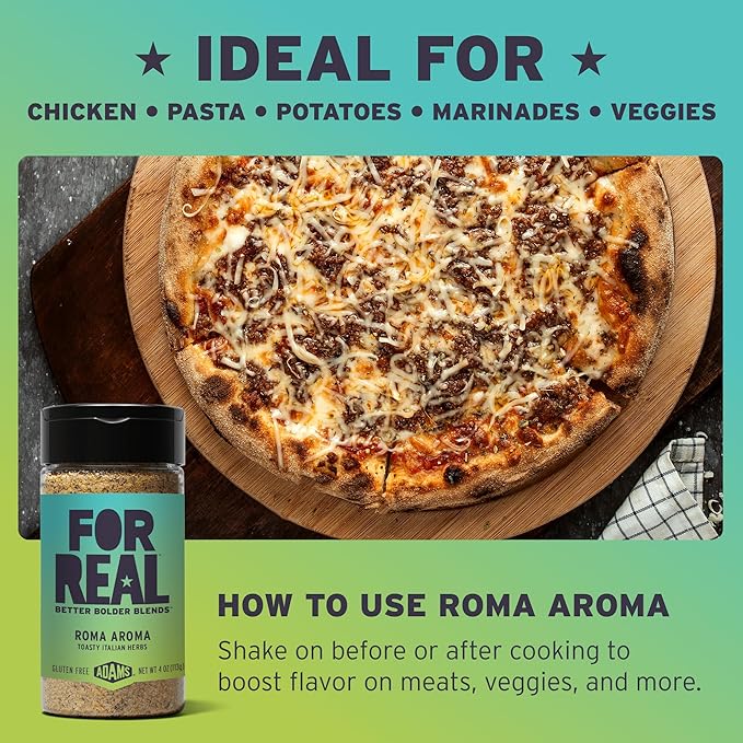 FOR REAL Roma Aroma Seasoning - Toasty Italian Herb Blend with Garlic, Basil & Parmesan - Gluten