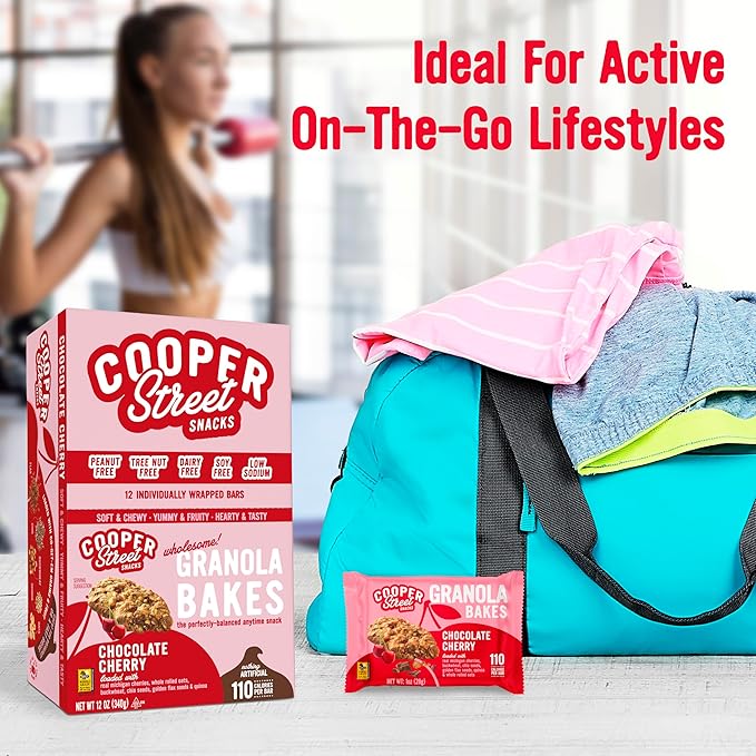Cooper Street Chocolate Cherry Granola Bakes (24 pack) - Individually Wrapped Soft and Chewy