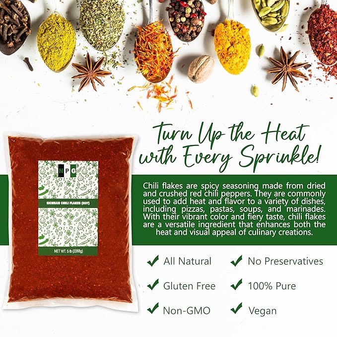 NPG Authentic Sichuan Chili Flakes 5 Pound, Extra Hot, Szechuan Crushed Red Pepper Powder Bulk
