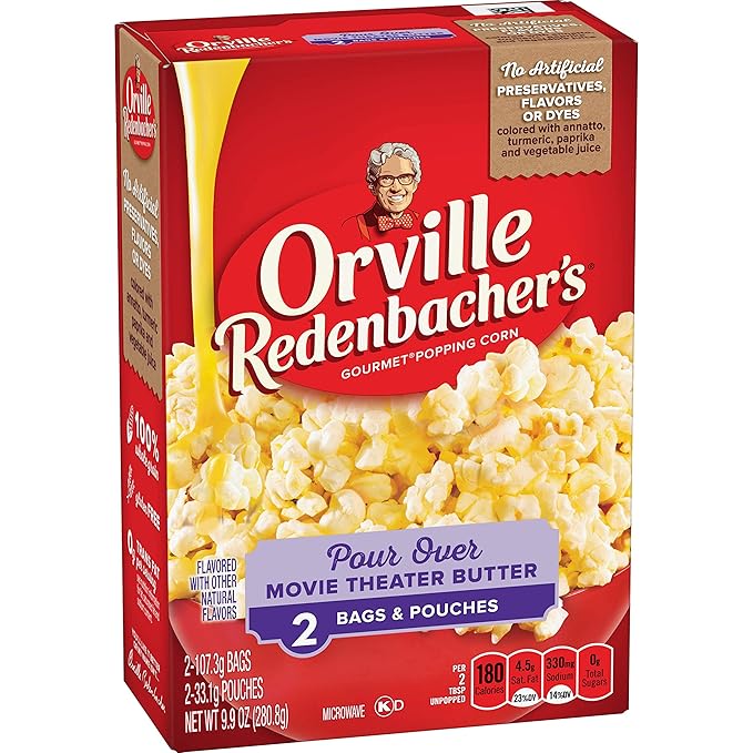 Orville Redenbacher's Microwave Popcorn, Pour Over Movie Theater Butter, 2-Count (12 Boxes)