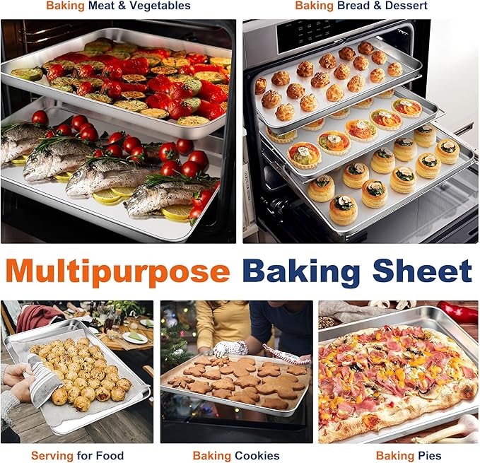 P&P CHEF 19.6 Inch Baking Cookie Sheet, Oven Pan Tray Stainless Steel Sheet Pan for Kitchen, Oven