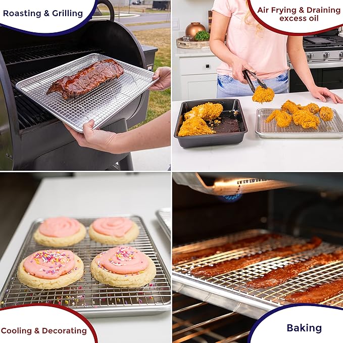KITCHENATICS Aluminum Baking Pan Half Sheet with Grid: Baking Sheet with Wire Rack, 13 x 18 Baking