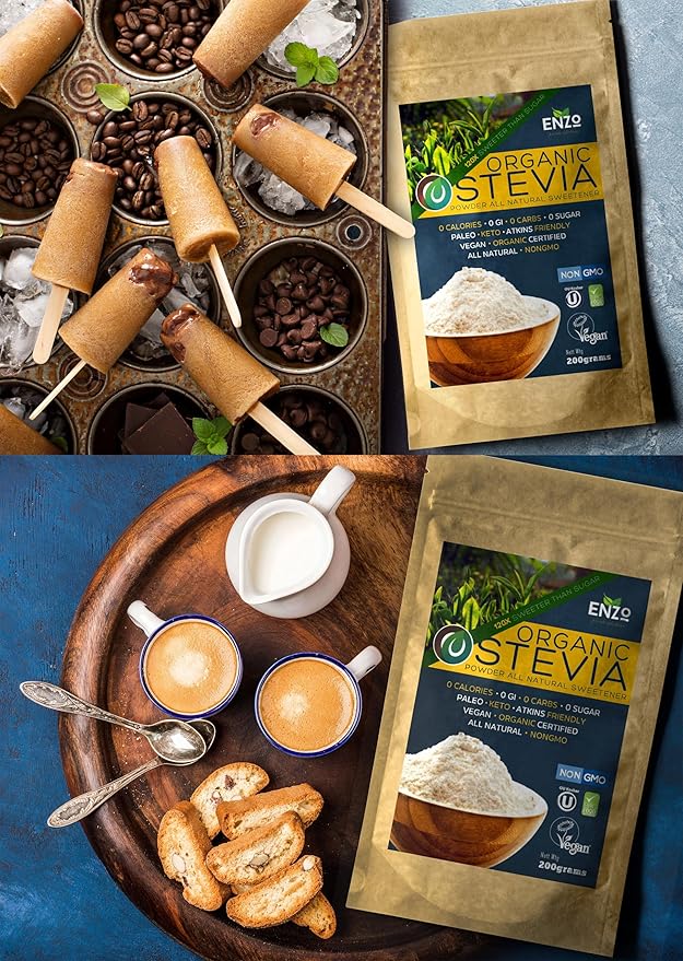 Enzo Easy Use Organic Stevia Powder 200g (7.05oz / 1600 Servings) All Natural Alternative Sweetener