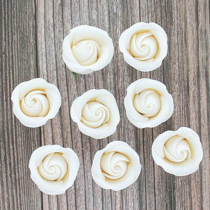 Global Sugar Art Rebecca Rose Sugar Cake Flowers, White 1 Inch with Wire, 8 Count by Chef Alan