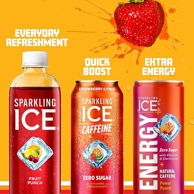 Sparkling Ice Caffeine Strawberry Citrus Sparkling Water with Caffeine, Zero Sugar, with