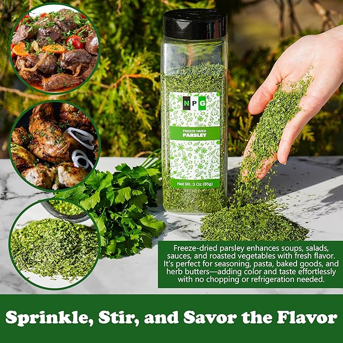 NPG Freeze-Dried Parsley Flakes 3 Oz, Dehydrated Chopped Parsley for Cooking, Soups, Pasta, and