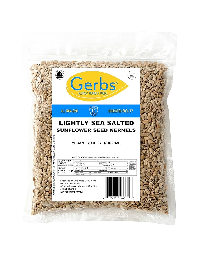Lightly Sea Salted Sunflower Seed Kernels by Gerbs - 4 LBS - Top 11 Food Allergen Free & Non GMO