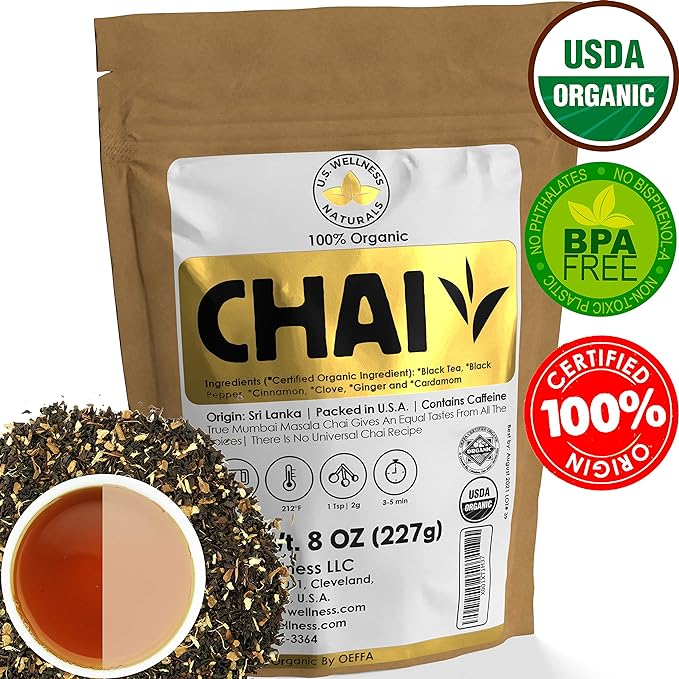 Classic Chai Tea Loose Leaf | CEYLON (110+ Cups) | 100% CERTIFIED ORGANIC Chai Ingredients| Black