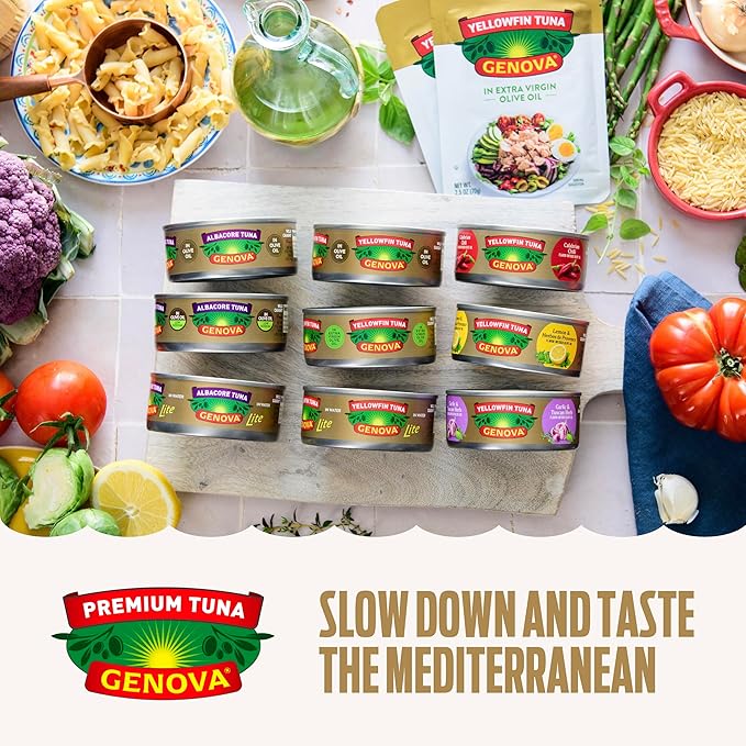 Genova Premium Yellowfin Tuna in Garlic and Tuscan Herb Infused Olive Oil, 5 Ounce Can (Pack of