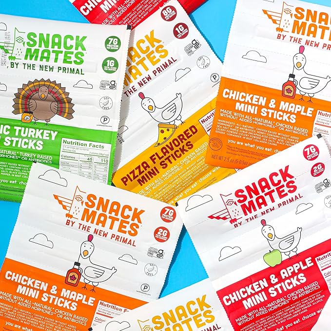 New Primal Snack Mates Chicken & Apple Sticks, Gluten Free Healthy Snacks for Kids, Low Sugar High