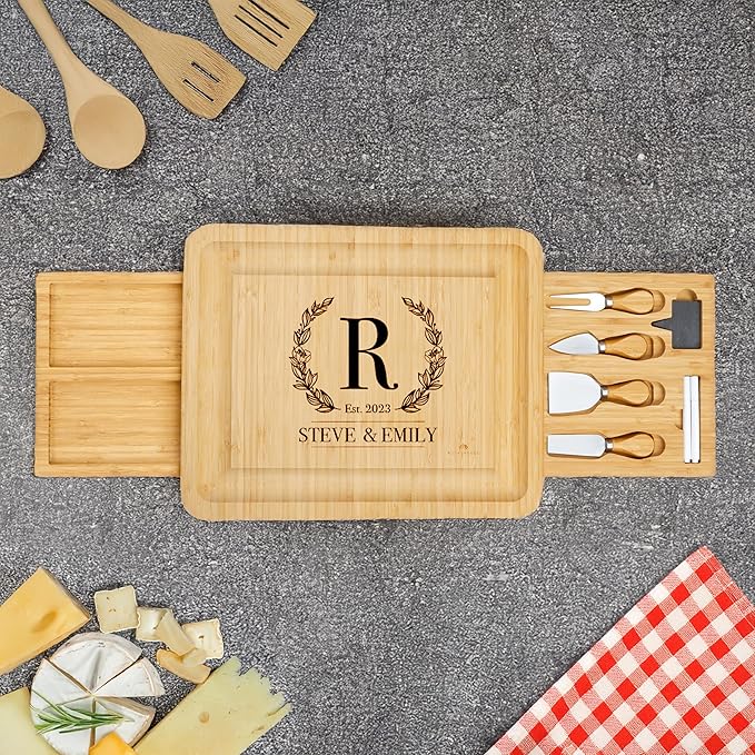 RoyalHouse Personalized Charcuterie Board, Custom Bamboo Engraved Cheese Board, Customized Gifts