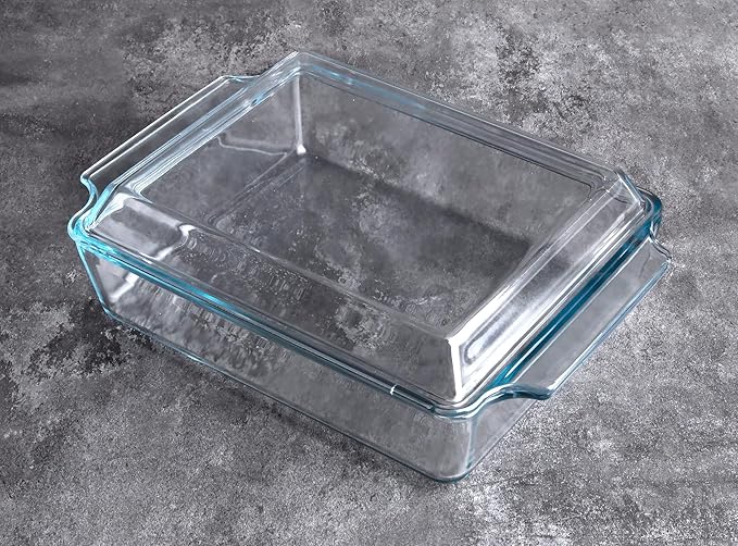 Rectangular Tempered Glass Casserole Dish, Tempered Glass Baking Dish with Glass Cover. Oven