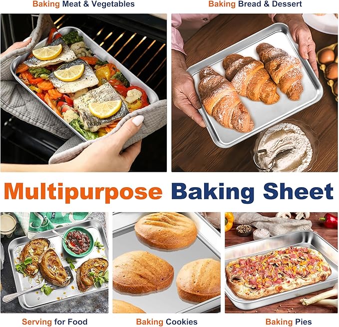 P&P CHEF 10.5 Inch Baking Cookie Sheet, Oven Pan Tray Stainless Steel Sheet Pan for Kitchen, Oven