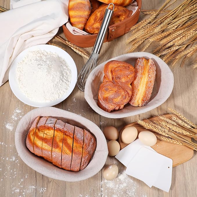 Nuogo 4 Pack Oval Bread Proofing Basket Silicone 10 Inch Collapsible Sourdough Bread Baking
