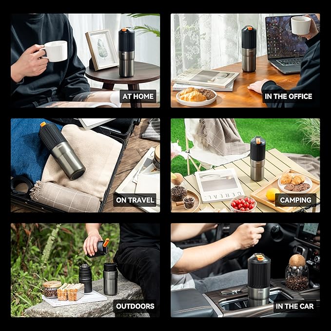 Portable Pour Over Coffee Maker, Rechargeable Electric Grinder with Stainless Steel Conical Burr