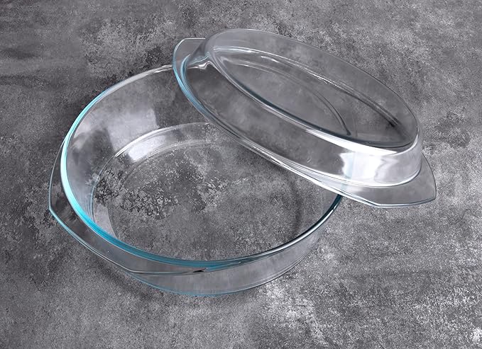 Round Tempered Glass Casserole Dish with Lid, Glass Casserole Baking Dish. Oven Freezer and