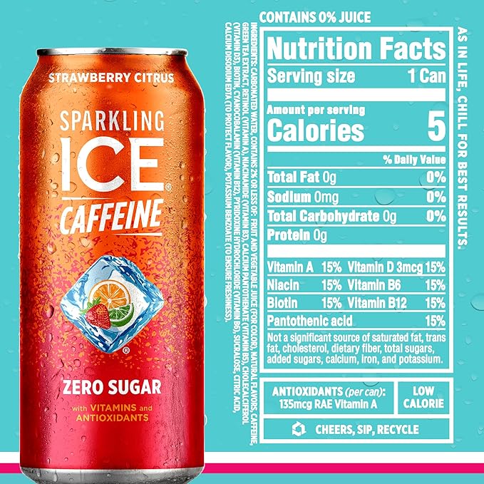 Sparkling Ice Caffeine Variety Pack, Flavored Sparkling Water, Zero Sugar, with Vitamins and