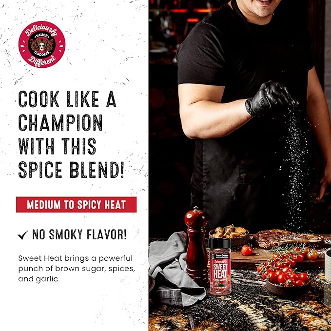 Sauce Goddess - Spicy BBQ Sweet Heat Spice Shaker - Barbeque Rub with Brown Sugar, Garlic, and