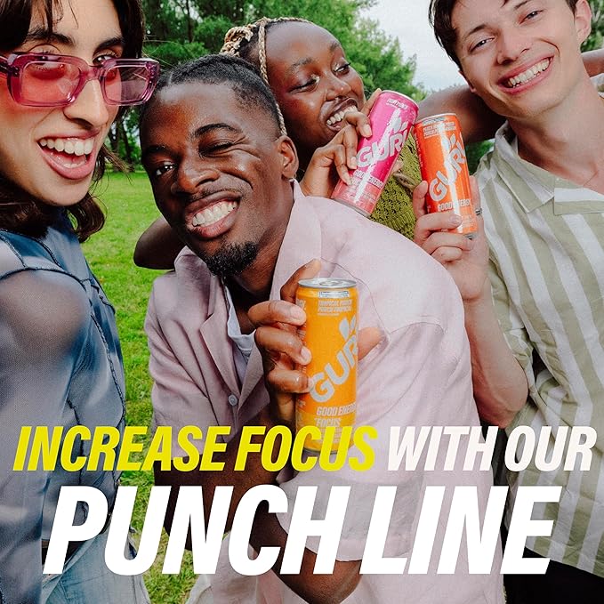 GURU Peach Mango Punch Organic Energy Drinks, Clean Energy Drink with Plant Based Natural Caffeine