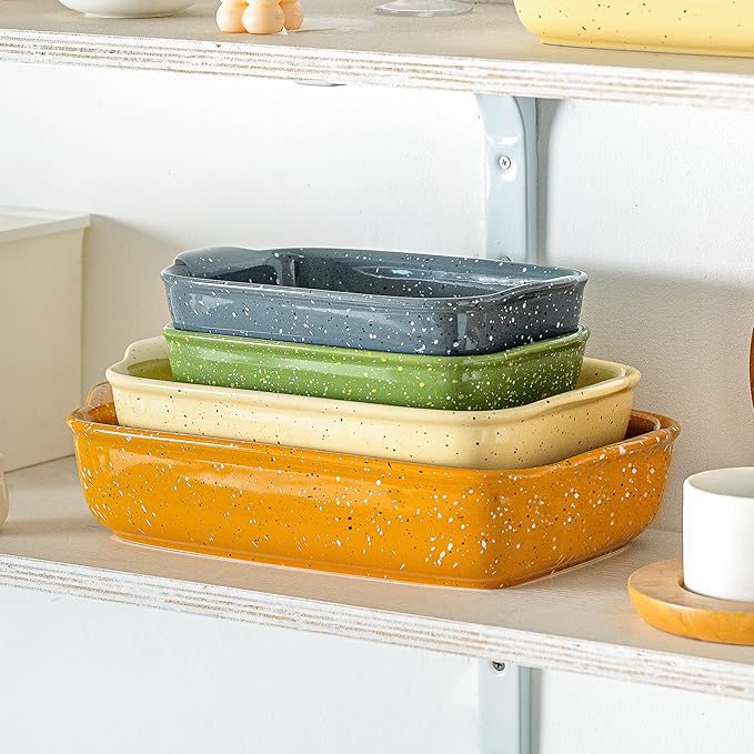 Ceramic Baking Dishes for Oven,Heavy Duty Bakeware Dish Set of 3, Rectangular Casserole,Lasagna Pan
