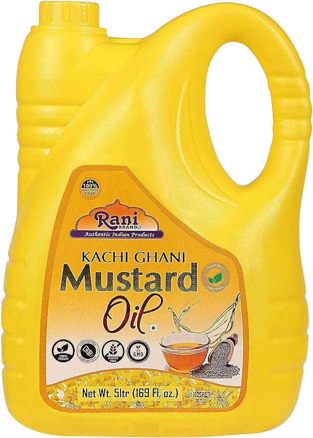 Rani Mustard Oil (Kachi Ghani) 169 Ounce (5 Liter) Pack of 2, NON-GMO | Gluten Free | Vegan | 100%
