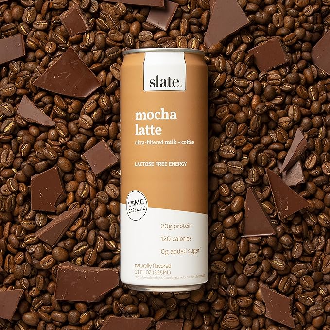 Slate Milk - High Protein Iced Coffee - Mocha Latte - 175mg Caffeine, Lactose Free Energy - 20g