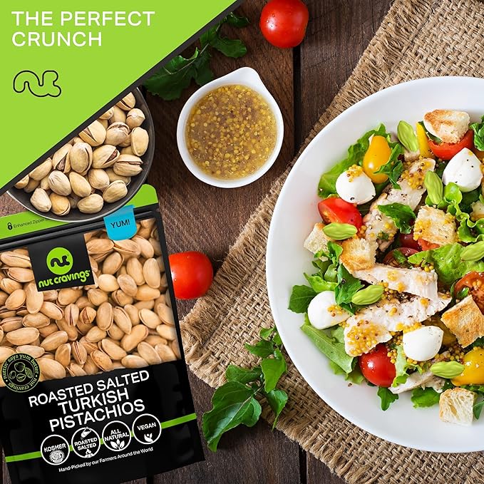 NUT CRAVINGS - Roasted & Lightly Salted Turkish Pistachios Antep (32oz - 2 LB) Packed Fresh in