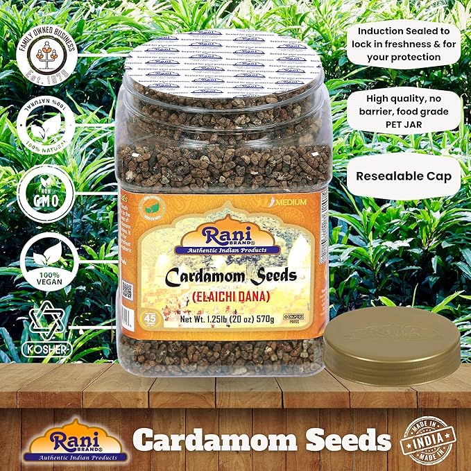 Rani Cardamom (Elachi) Decorticated Seeds Indian Spice 20oz (1.25lbs) 571g PET Jar ~ All Natural |