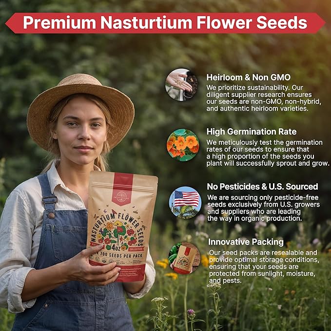 Nasturtium Seeds Pack 4 oz - Over 700 Non-GMO Heirloom Nasturtium Seeds for Planting, Edible