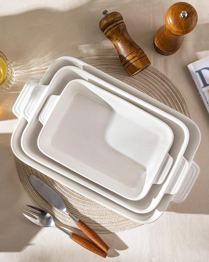 MALACASA Casserole Dishes for Oven, Ceramic Baking Dishes Set of 3, Baking Pan Casserole Dish Set