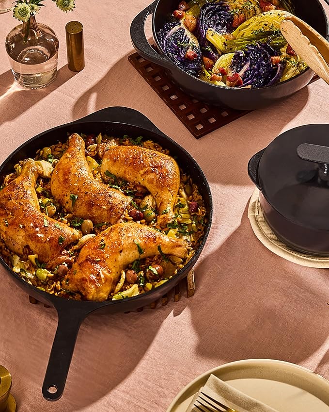 Caraway Cast Iron Skillet - 12” Enameled Cast Iron Pan With 3 Layer Enamel Coating - No Seasoning