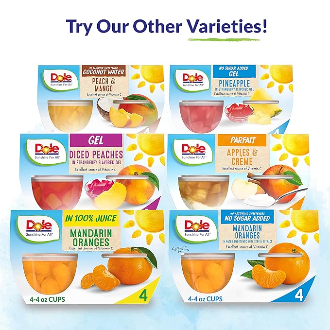 Dole Fruit Bowls Low Fat Peaches & Creme Parfait Snacks, 4.3oz 24 Total Cups, Gluten & Dairy Free