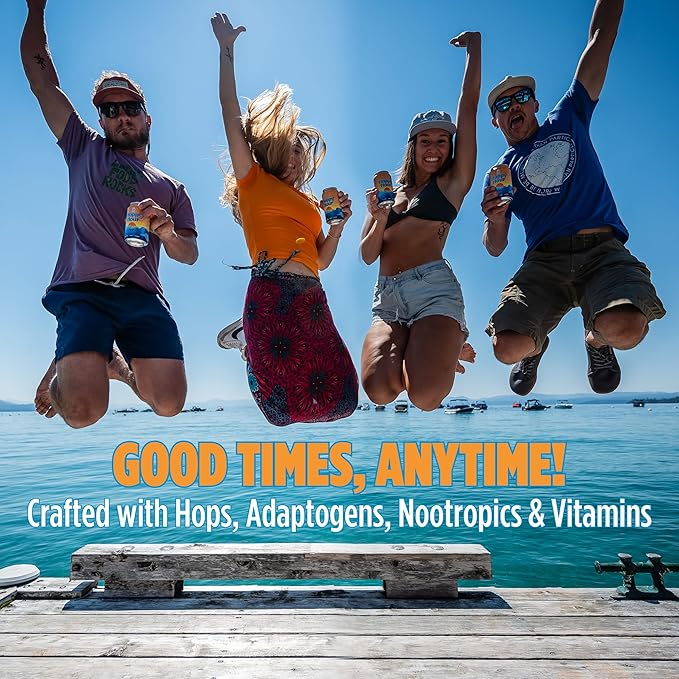 Hoppy Hour Sparkling Hop Water, Non-Alcoholic and Adaptogens Drink, Zero Sugar and Calories