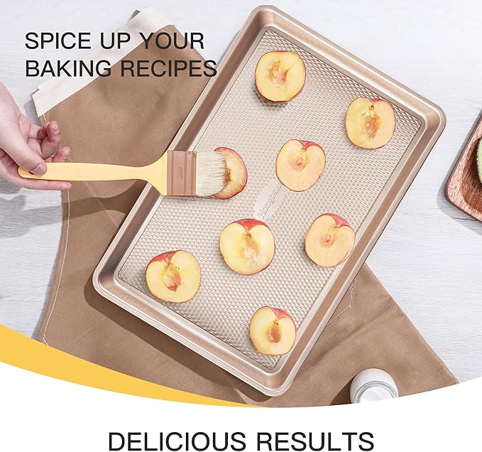 HONGBAKE 3 Pack Gold Nonstick Baking Sheet Pan Set with Oven Mitts Heat Resistant, Non-Toxic