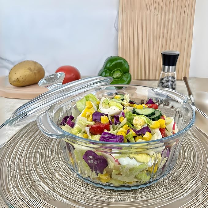 Round Glass Casserole Baking Dish With Lid, Borosilicate Glass, 1.6QT Small Glass Casserole Dish