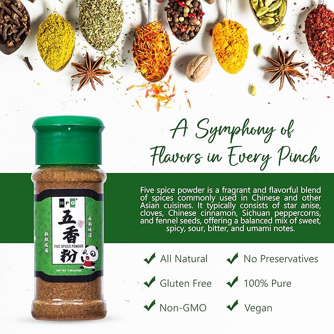 NPG Authentic Chinese Five Spice Blend 1.08 Oz (Pack of 3), Gluten Free, All Natural Ground Chinese