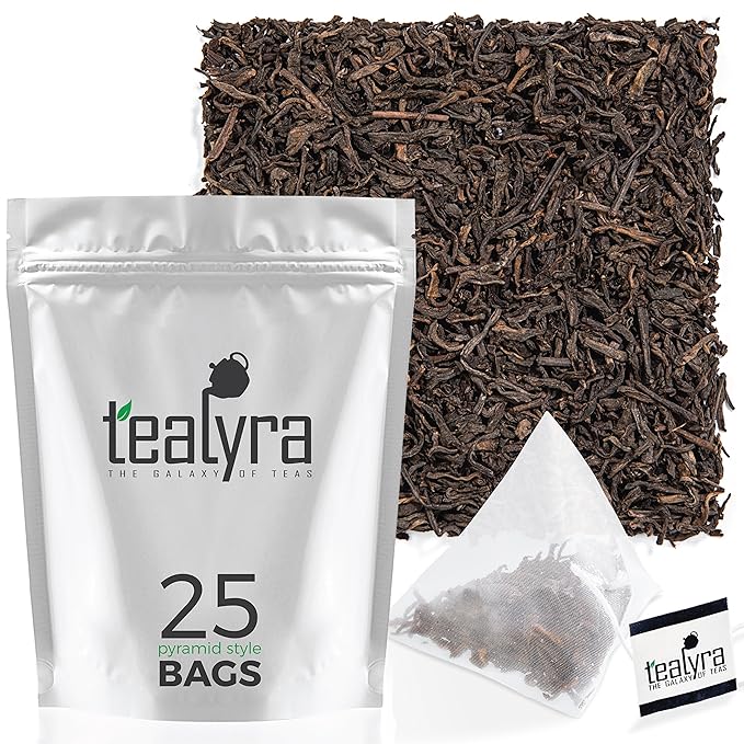 Tealyra - 5 Years Ripe Aged Pu'erh 25 Tea Bags - Bold Pu-erh Loose Leaf Tea - 100% Natural - 25