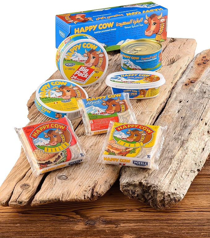 Happy Cow Halal Austrian Processed Cheese 12 OZ (340g) Easy Open Can, Rich Cheddar Flavor, Long