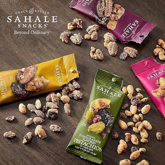 Sahale Snacks Honey Almonds Glazed Mix, 1.5 oz Grab & Go Bags (18 Packs) - Dry-Roasted Deluxe Mixed