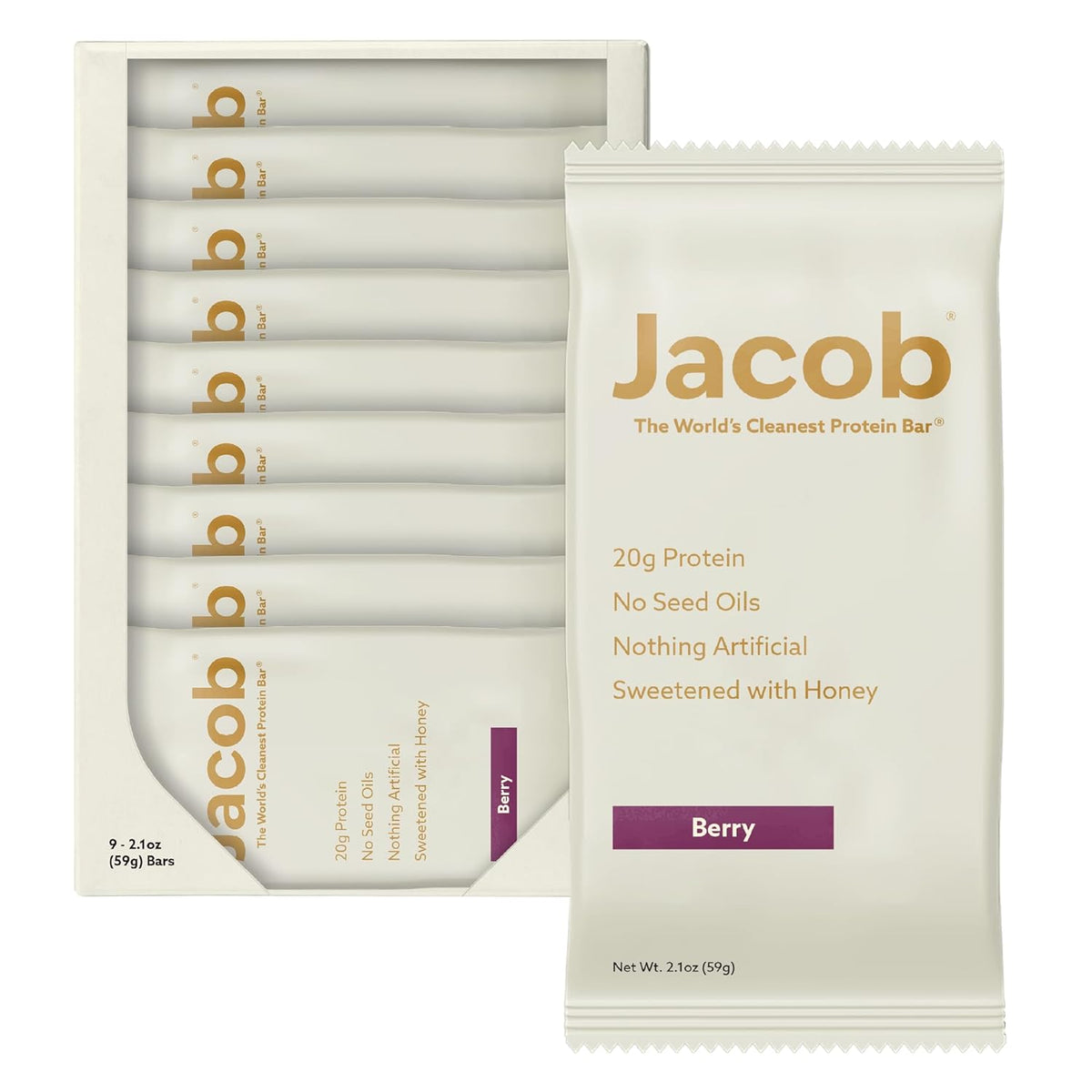 Jacob Bar, Protein Bars, Mixed Berry (9 Bars Total) - 20g Grass-Fed Protein, No Seed Oils, Nothing