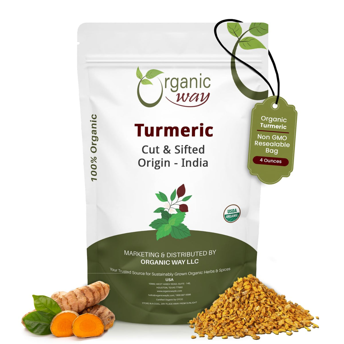 Organic Turmeric Root Cut & Sifted Herbal Tea – USDA Organic, Vegan, Non-GMO & Gluten Free Dried